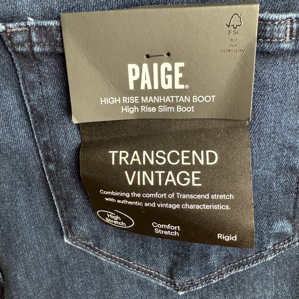PAIGE Transcend Vintage High Rise Slim Boot Jeans - Dark Indigo Blue